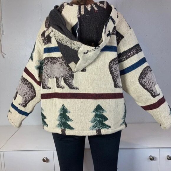 Vintage Rework Cabin Outdoor Hiking Tapestry Blanket Hooded Sweatshirt - Picture 8 of 10